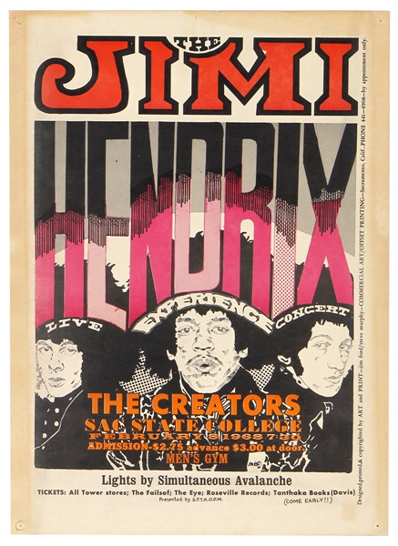 Jimi Hendrix Extremely Rare 1968 Sacramento Concert Poster