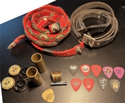 Slash Owned & Stage Used Guitar Straps (2), Guitar Picks (10) and Assorted Jewelry