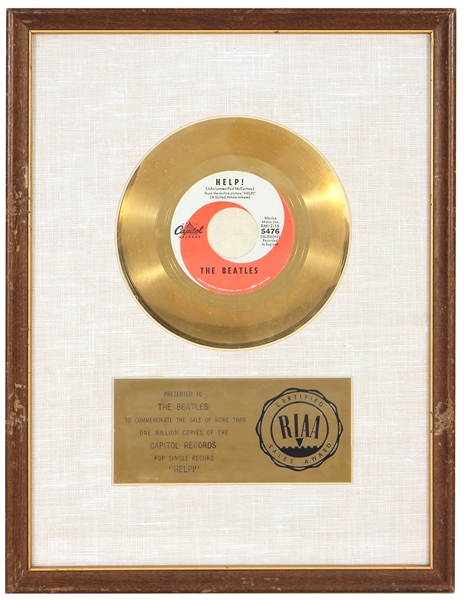 The Beatles “Help!” Original RIAA White Matte 45 Gold Record Award Presented to The Beatles