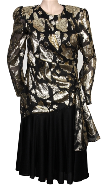 Aretha Franklin Owned & Worn Black and Gold Rose Dress