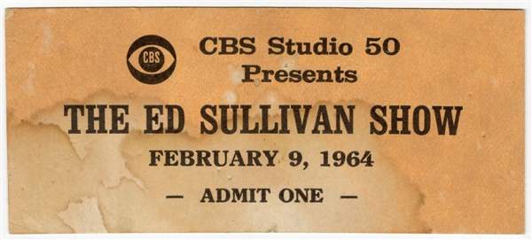The Beatles First Appearance Ed Sullivan Show Unused VIP Ticket dated February 9, 1964