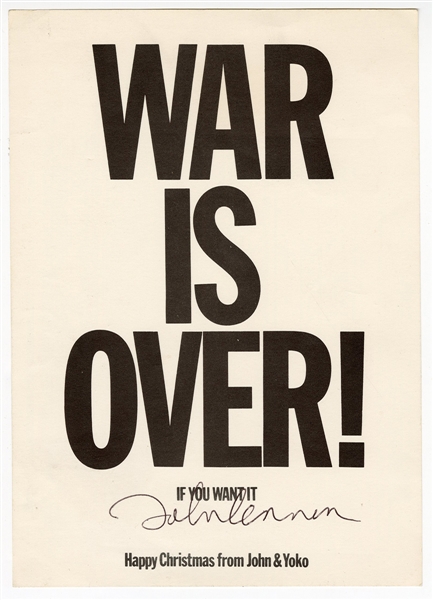 John Lennon Signed “War is Over” Postcard Owned by John Lennon (Caiazzo, JSA & REAL)