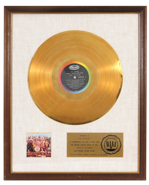 The Beatles “Sgt. Pepper’s Lonely Hearts Club Band” RIAA White Matte Gold Album Award Presented to The Beatles
