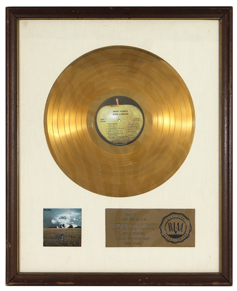 John Lennon “Mind Games” Gold RIAA White Matte Album Award Presented to John Ono Lennon