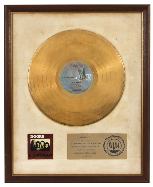 The Doors “L.A. Woman” Gold RIAA White Matte Album Award Presented to The Doors