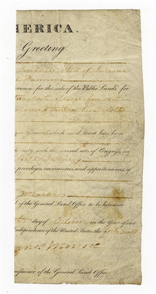 James Monroe Signed Cut Presidential Document