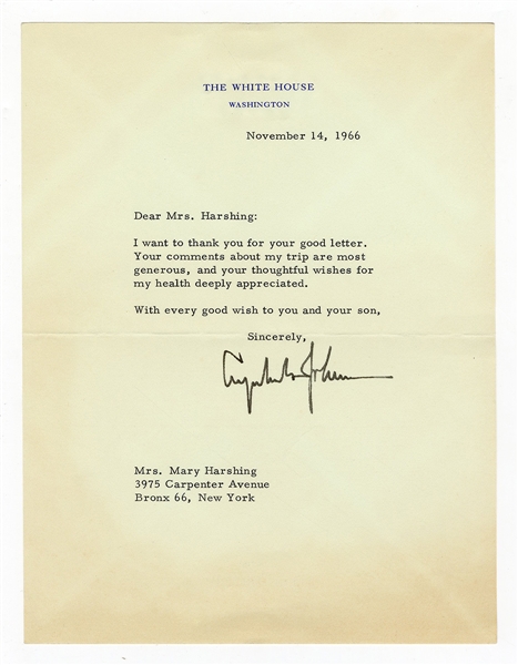Lyndon B. Johnson Typed Signed Letter