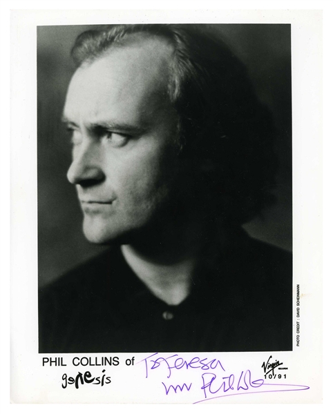 Phil Collins 1980s Autographed Genesis Virgin Records Promotional Photograph