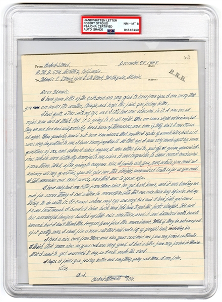 Robert Stroud Handwritten and Signed Letter (PSA/DNA Encapsulated and Graded 8)
