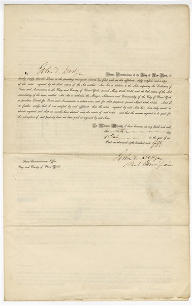 1849 City of New York Public Works Resolution Signed by Mayor William Havemeyer