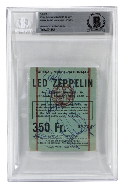 Led Zeppelin 1980 Group Signed Belgium Concert Ticket Including Bonham (Beckett Encapsulated)