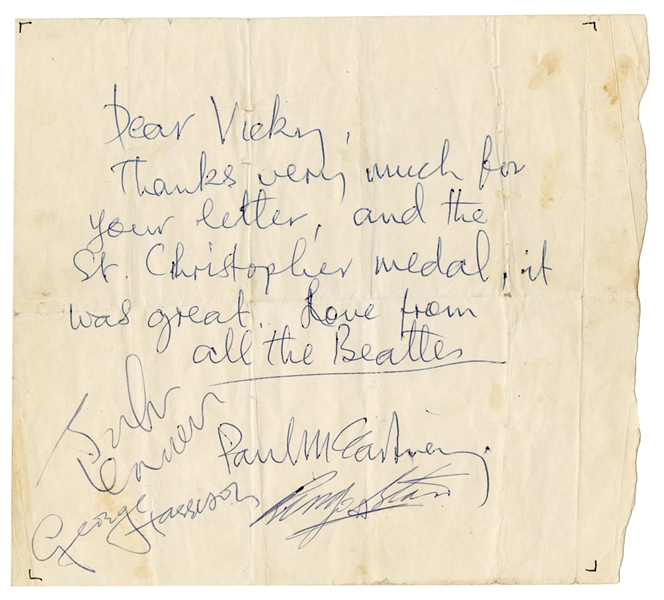 The Beatles Band Signed Paul McCartney Handwritten Letter to Fan (Caiazzo, JSA & REAL)
