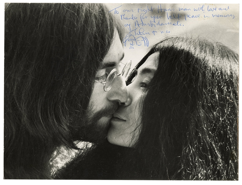 John Lennon Amsterdam Bed-In Signed and Inscribed Original Stamped Photograph (Caiazzo & REAL)