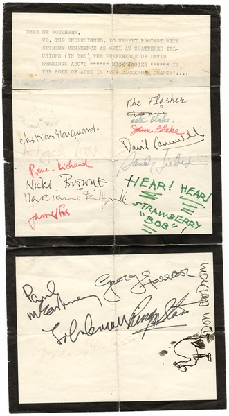 The Beatles Incredibly Rare 1968 Signed Petition For Mick Jagger to Star in "A Clockwork Orange" (Caiazzo & REAL)