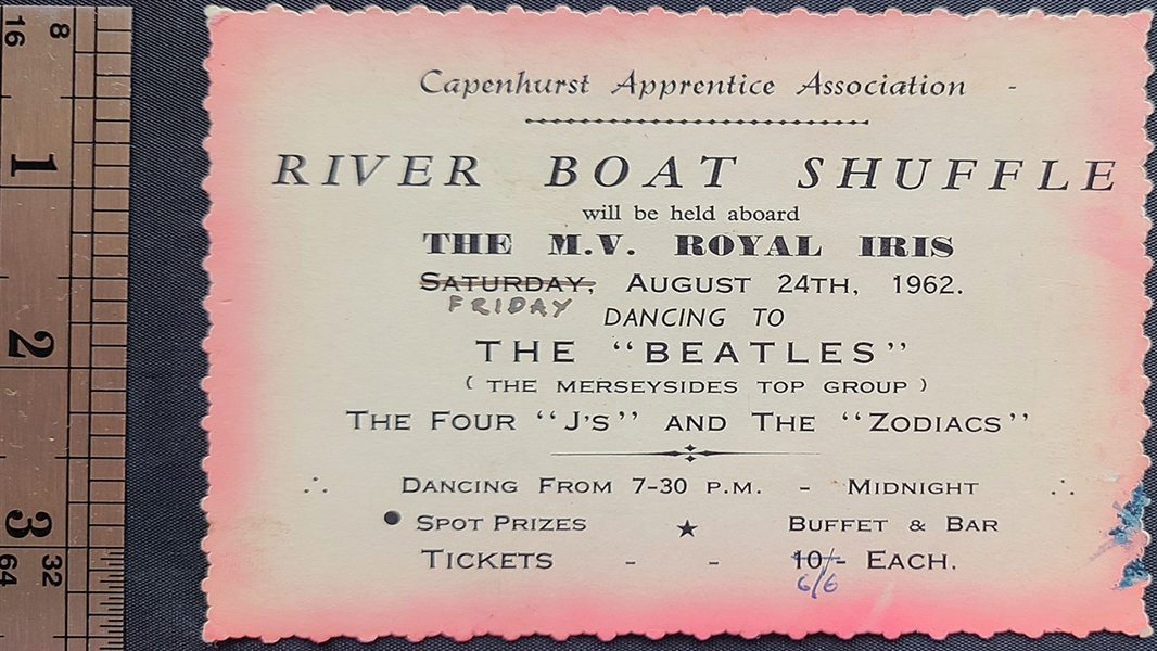 The Beatles 1962 M.V. Royal Iris Original Concert Ticket – a Concert Ticket From The Week Ringo Starr Joined the Band