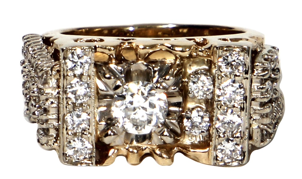 Elvis Presley Owned & Worn "EP" 14kt Gold and Diamond Initial Ring