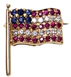 Elvis Presley Owned & Worn 14kt Gold Diamond, Ruby and Sapphire American Flag Pin