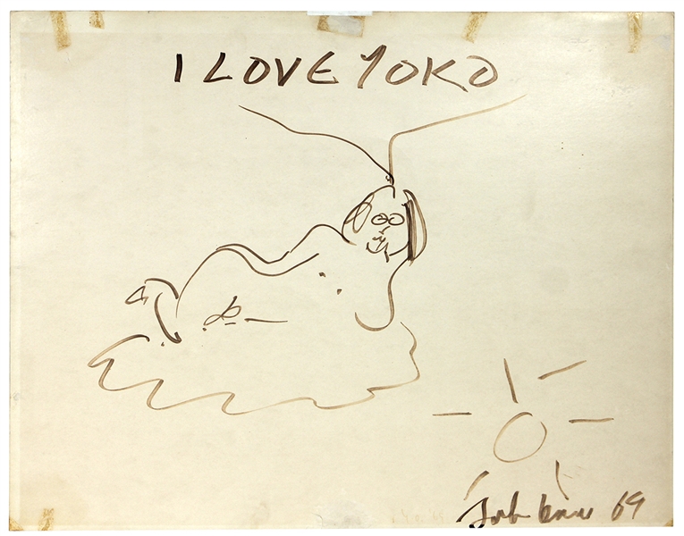 John Lennon Signed Original 1969 “I Love Yoko” Montreal Bed-In Drawing (Photo-Matched) (Caiazzo & REAL)