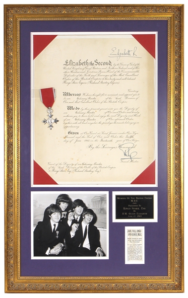 The Beatles Ringo Starr Owned Original Queen Elizabeth II Signed 10/26/1965 M.B.E. Award Royal Documents