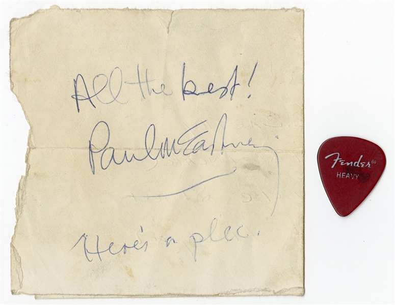 Paul McCartney 1973 Inscribed Signature and Personally Owned Guitar Pick (Caiazzo Guaranteed)