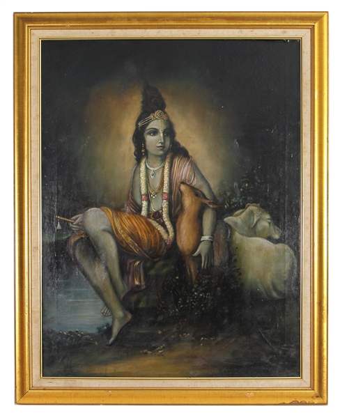Vishnu, The Keeper of The Cows, A Painting Formerly the Property of Srila Prabhupada, George Harrison, John Lennon, and Beatle “Mr. Fixit” Alistair Taylor