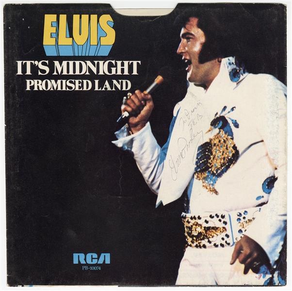 Elvis Presley 1974 Signed “Promised Land” RCA 45 RPM (JSA & REAL)