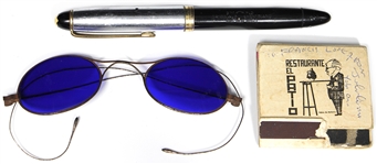 John Lennon Owned & Worn Blue Sunglasses, Used Mont Blanc Fountain Pen and Signed Matchbook from "Kyoko Kidnapping" (Caiazzo)