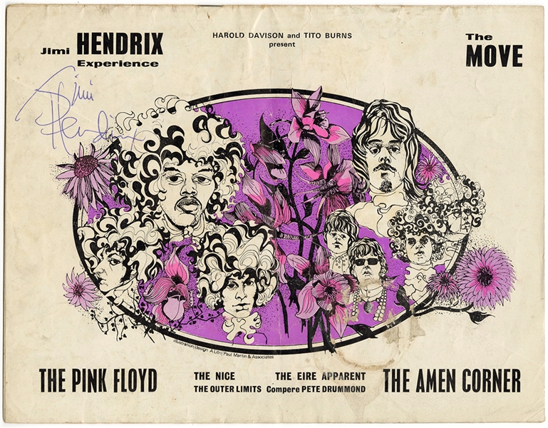 Jimi Hendrix Signed 1967 Tour Program with Pink Floyd (JSA & REAL)