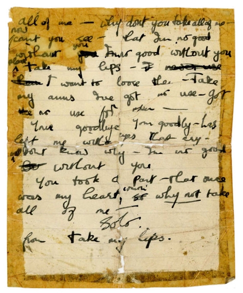 The Beatles George Harrison Early 1960s Handwritten "All Of Me" Lyrics (Caiazzo & Tracks UK)