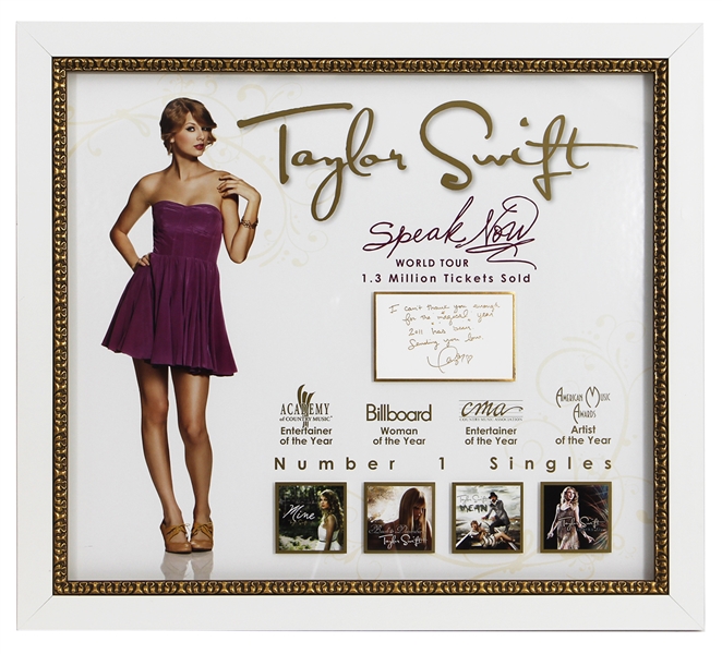 Taylor Swift 2011 “Speak Now” 1.3 Million Ticket Sales Award with Letter by Taylor Swift