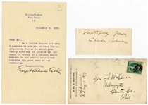 George William Curtis Signed Letters (2)(Civil War Editor Harpers Weekly) & Charles Sumner Signature Cut