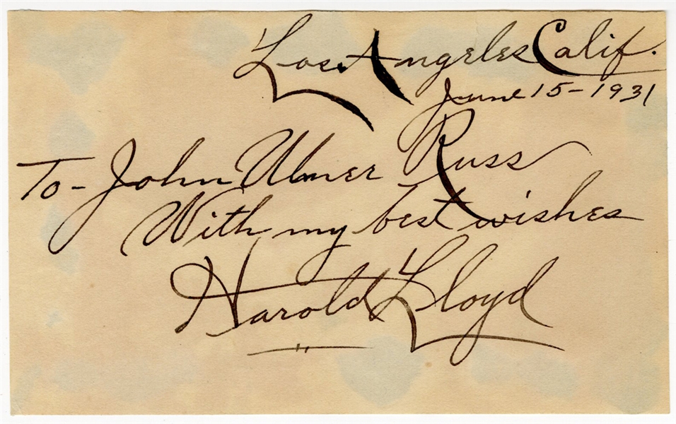 Harold Lloyd Inscribed Signature Cut