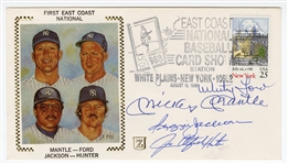 Mickey Mantle, Whitey Ford, Reggie Jackson and Jim "Catfish" Hunter Signed 1968 First Day Cover