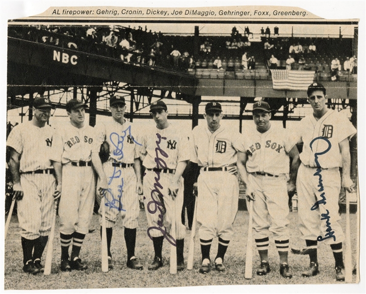 Bill Dickey, Joe DiMaggio and Hank Greenberg Signed Vintage All-Star Baseball Program Photo