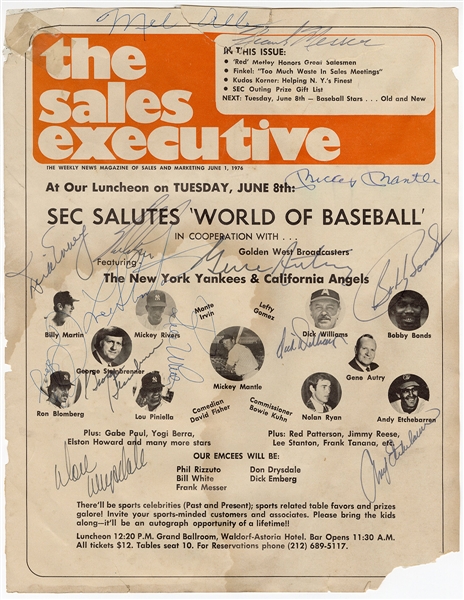 1976 "World of Baseball" Multi-Signed Magazine Page Including Mickey Mantle Rookie Era Signature (Beckett, JSA)