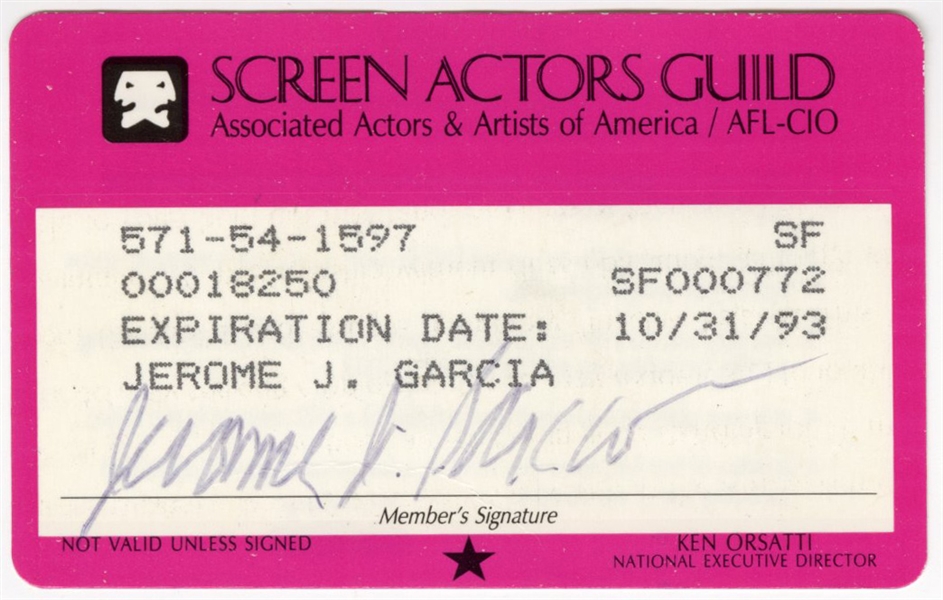 Grateful Dead Jerry Garcia Signed "Jerome J. Garcia" Screen Actors Guild (SAG) Card