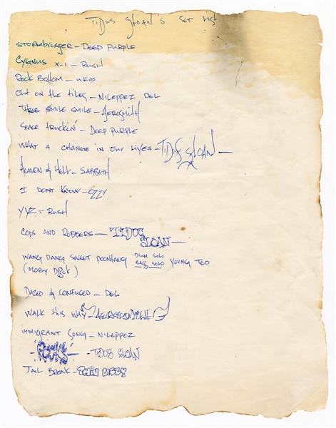 Slash Handwritten “Tidus Sloan” Setlist (REAL)