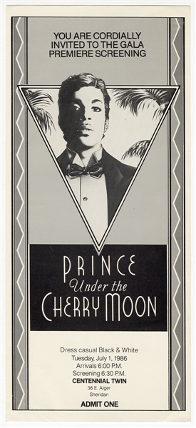 Prince 1986 “Under the Cherry Moon” Premier Ticket from MTV Contest