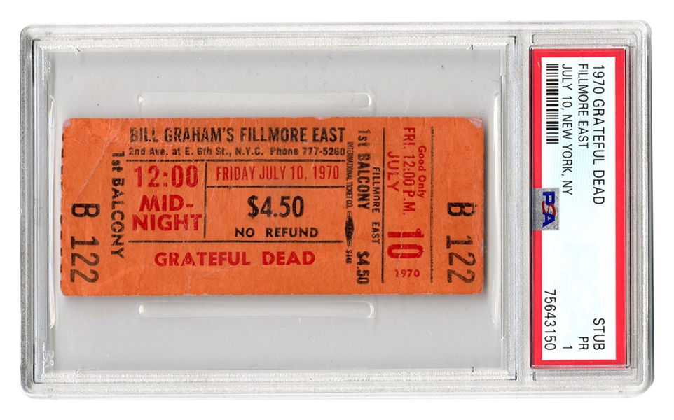 1970 Grateful Dead Fillmore East 7/10/70 Incredibly Rare Concert Ticket Stub (PSA/DNA Encapsulated 1)