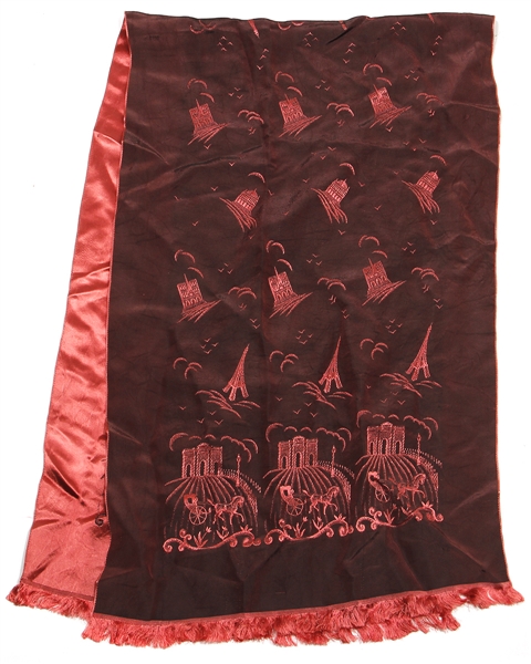 James Brown Owned & Worn Red Wine Embroidered Scarf With Fringe