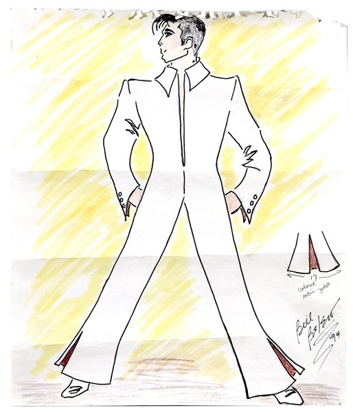 Elvis Presley Original Bill Belew Signed Elvis in Jumpsuit Sketch