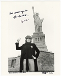 John Lennon Iconic Vintage 8x10 "Statue of Liberty" Signed Bob Gruen Photograph Also Signed and Inscribed By by Yoko Ono Lennon