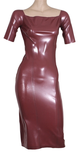 Katy Perry 34th Birthday Worn Wine Latex Short-Sleeved Dress (Photo-Matched)