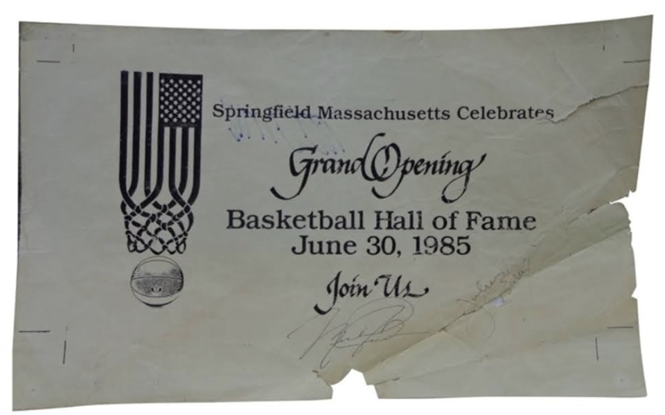Multi-Signed Placemat from 1985 Basketball HOF Grand Re-Opening with Jordan, Erving Signatures (JSA)