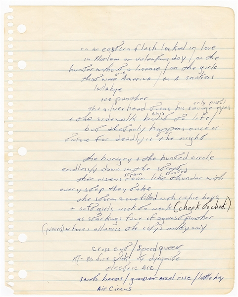 Bruce Springsteen "Jungleland" Handwritten Working Lyrics