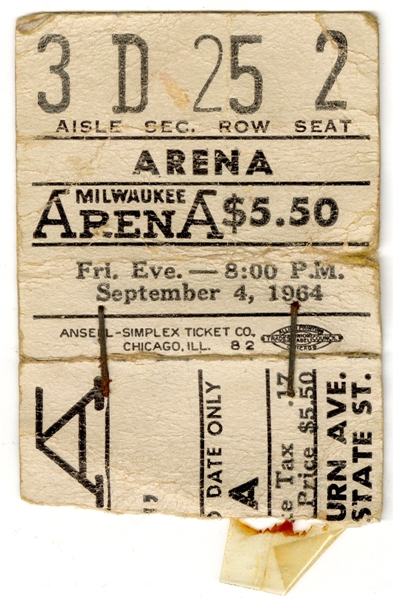 Beatles Original 1964 Milwaukee Arena Concert Ticket