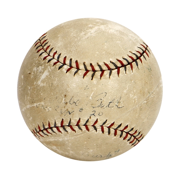 Babe Ruth Career Home Run #217, 7/12/1923 OAL Baseball (Signed by Wally Pipp, Bob Meusel & Joe Bush) Retrieved by White Sox Pitcher Charlie Robertson with Incredible Provenance - (PSA/DNA & MEARS)