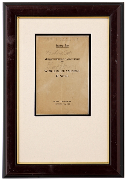 Babe Ruth Signed 1928 World Champions Dinner Seating List (JSA)
