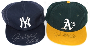 Jim Catfish Hunter Signed New York Yankees & Oakland Athletics Hats (2)