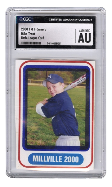 2000 T & F Camera Mike Trout Little League Card with Trout Family Provenance Incredible True Rookie Card (CGC Authentic)